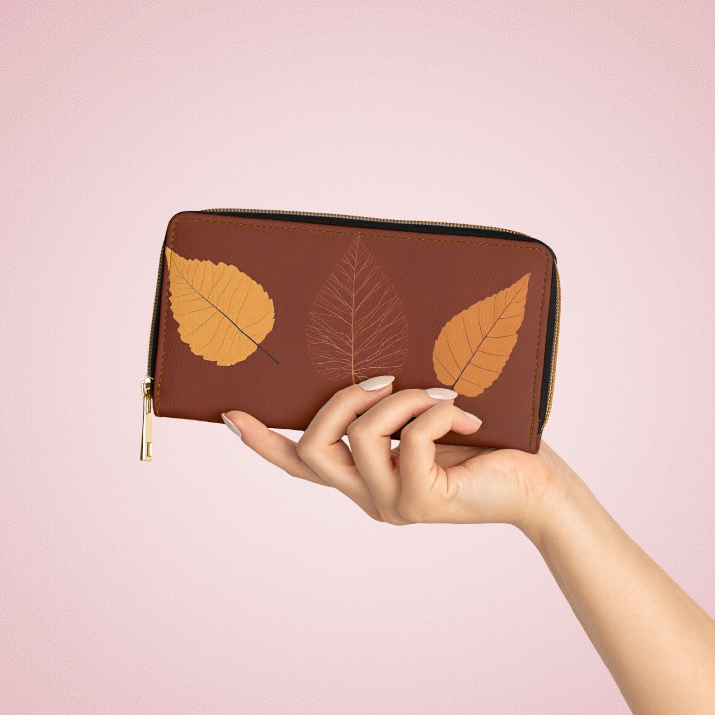 Women's Botanical Leaf Wallet - Vegan Foliage Zippered Wallet