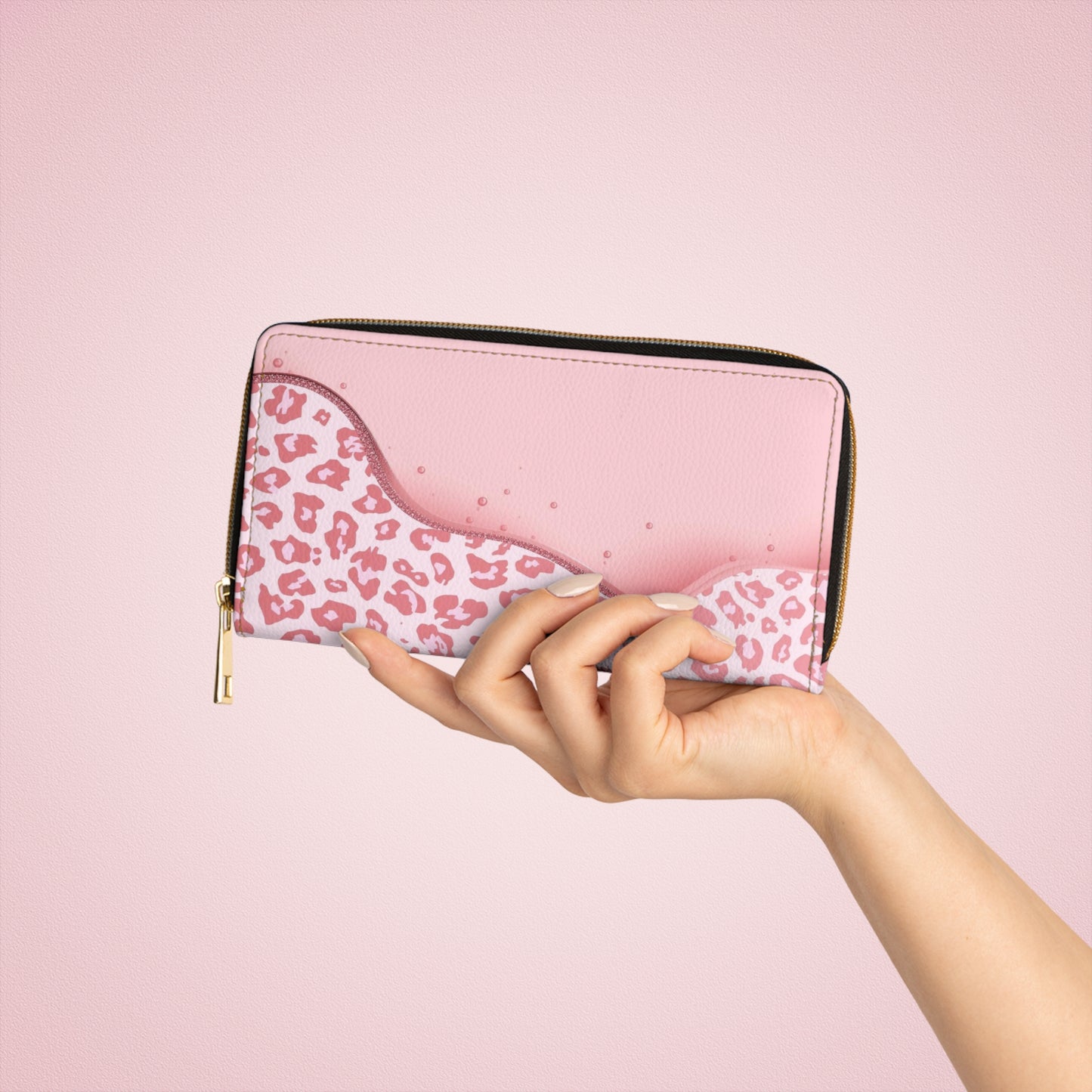 Pink Leopard Wave Zipper Wallet — Stylish Animal Print Card Holder