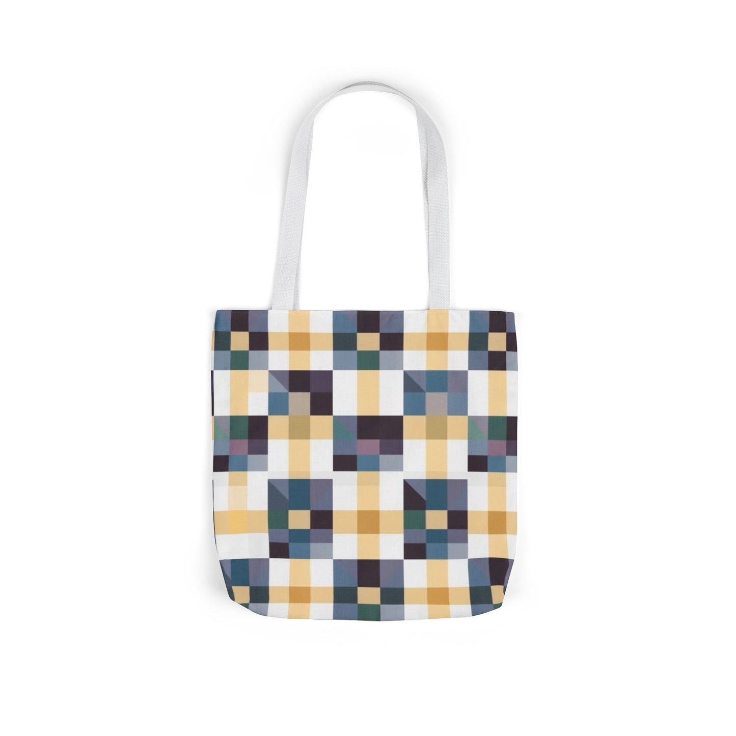 Plaid Geometric Canvas Tote Bag — Retro Check Pattern, Everyday Market & Grocery Tote
