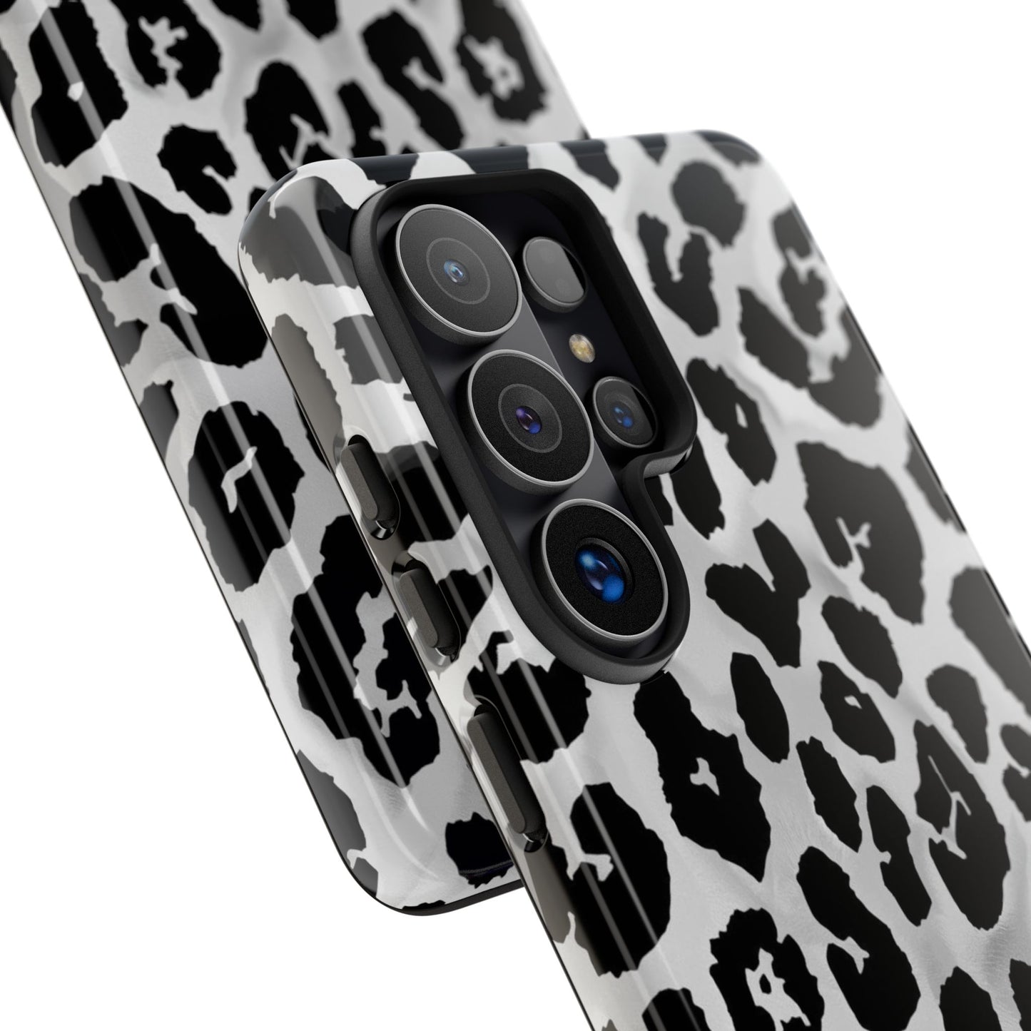 Leopard Print Tough Phone Case – Black & White Animal Pattern Protective Cover