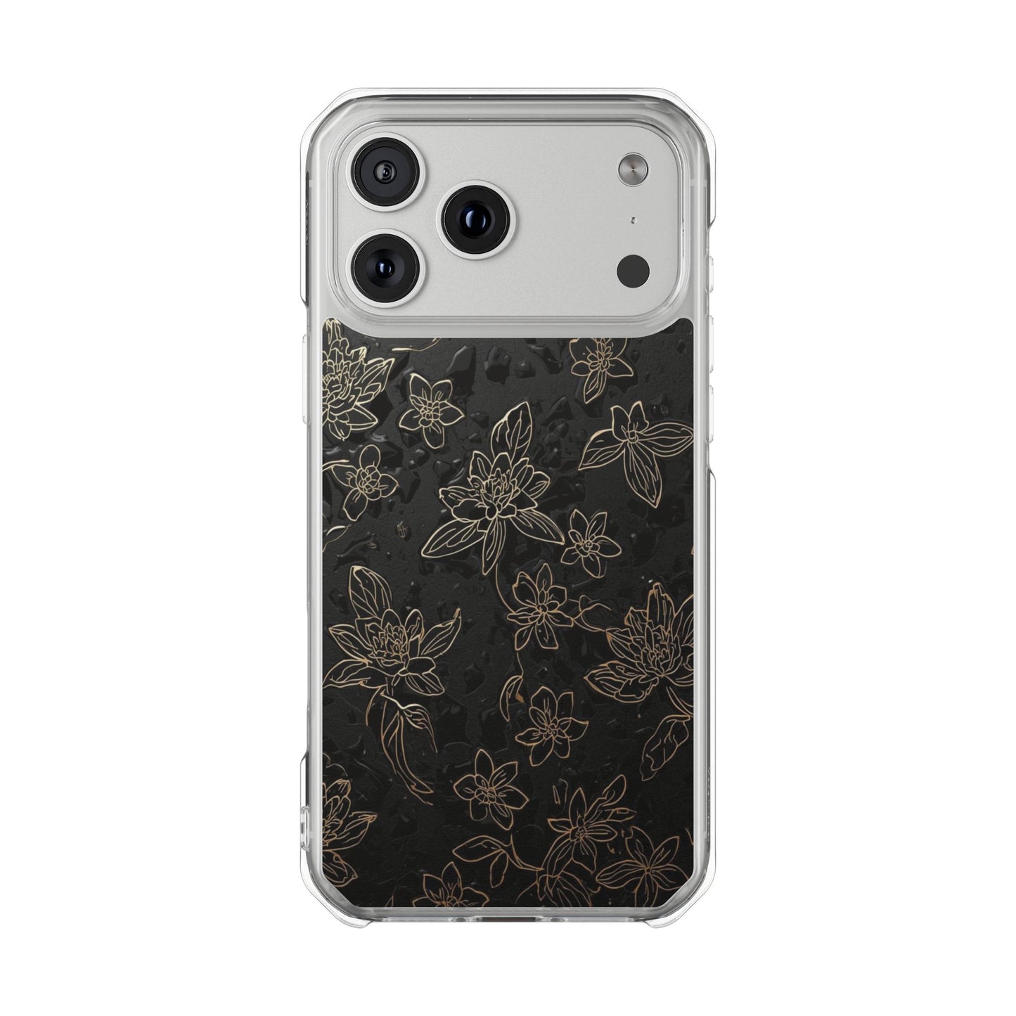 Clear Magnetic Impact Phone Case — Subtle Gold Floral Design