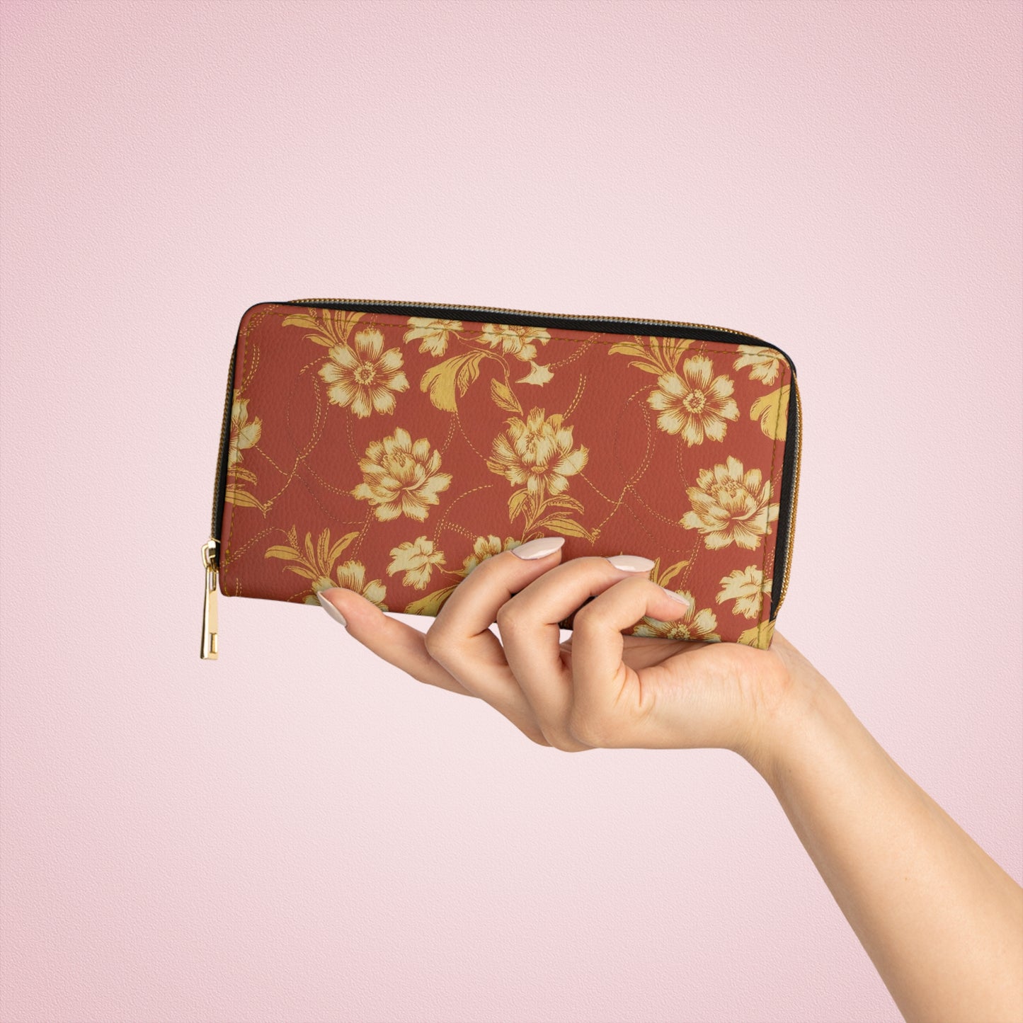 Women's Botanical Print Wallet - Abstract Zippered Floral Wallet