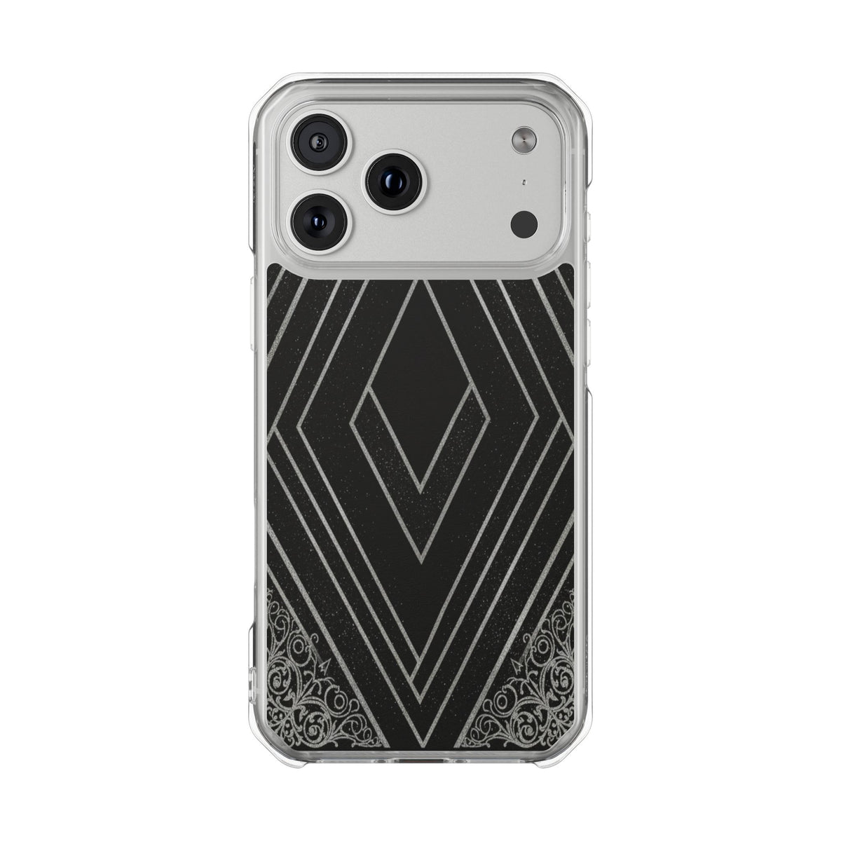 Clear Magnetic Phone Case — Geometric Diamond Pattern with Filigree Corners