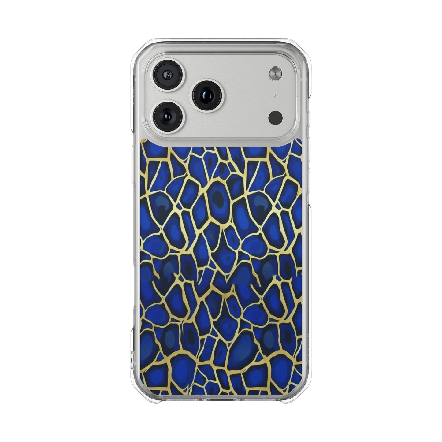 Blue & Gold Giraffe Pattern Clear Magnetic Phone Case