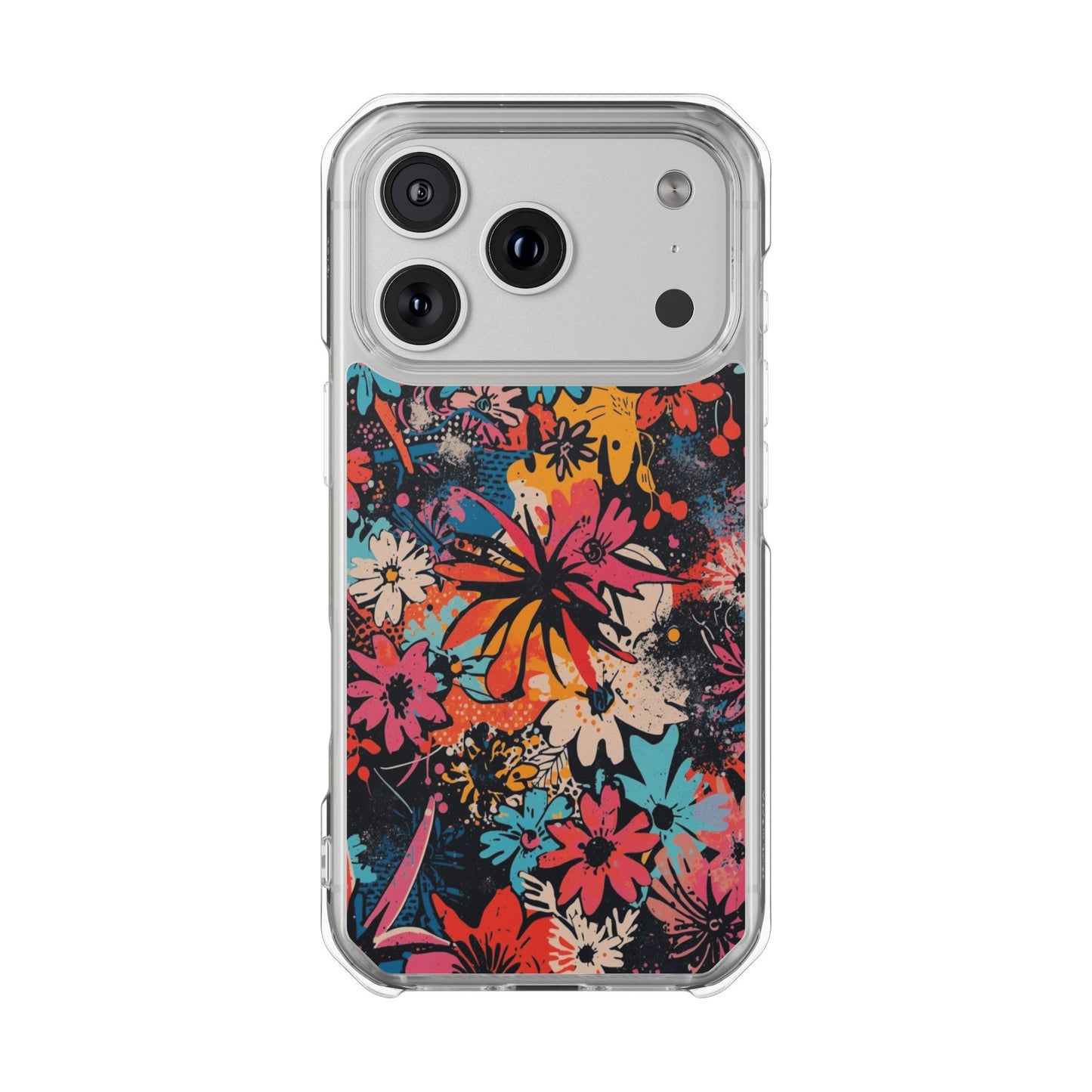 Floral Burst Clear Magnetic Phone Case — Impact-Resistant iPhone Cover