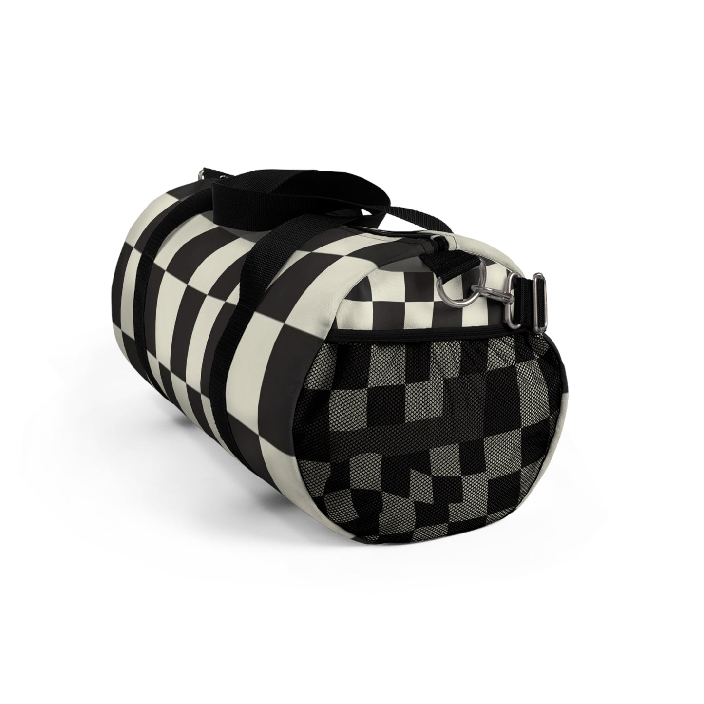 Black & White Checkerboard Duffel Bag — Retro Skate Travel Bag