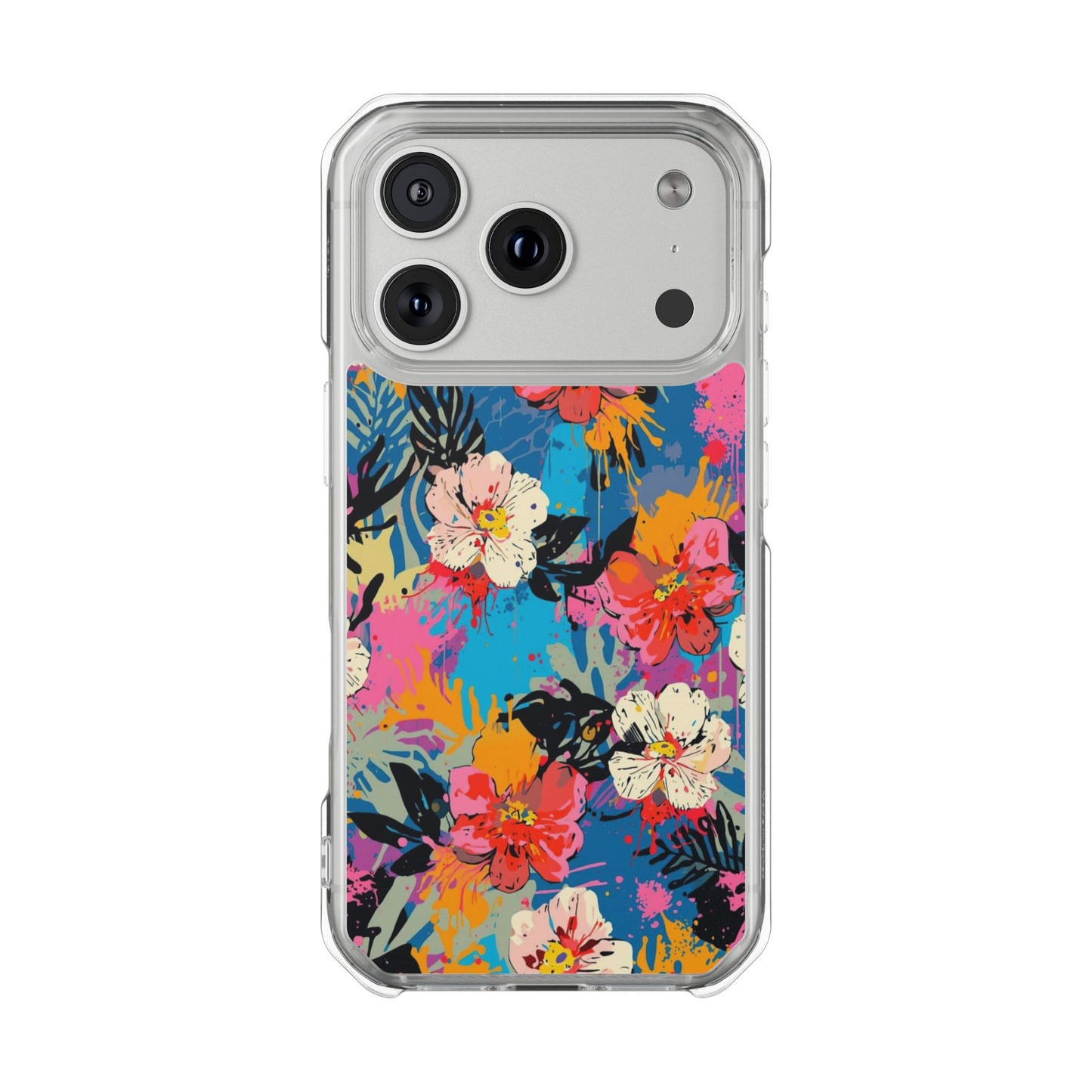 Clear Magnetic Phone Case — Bright Tropical Floral Impact Protection