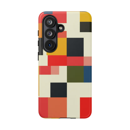 Abstract Color Block Tough Phone Case — Retro Geometric Protective Cover