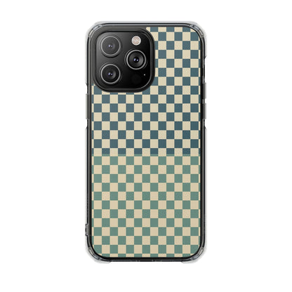 Clear Magnetic Phone Case — Vintage Green Checkerboard Protective Cover