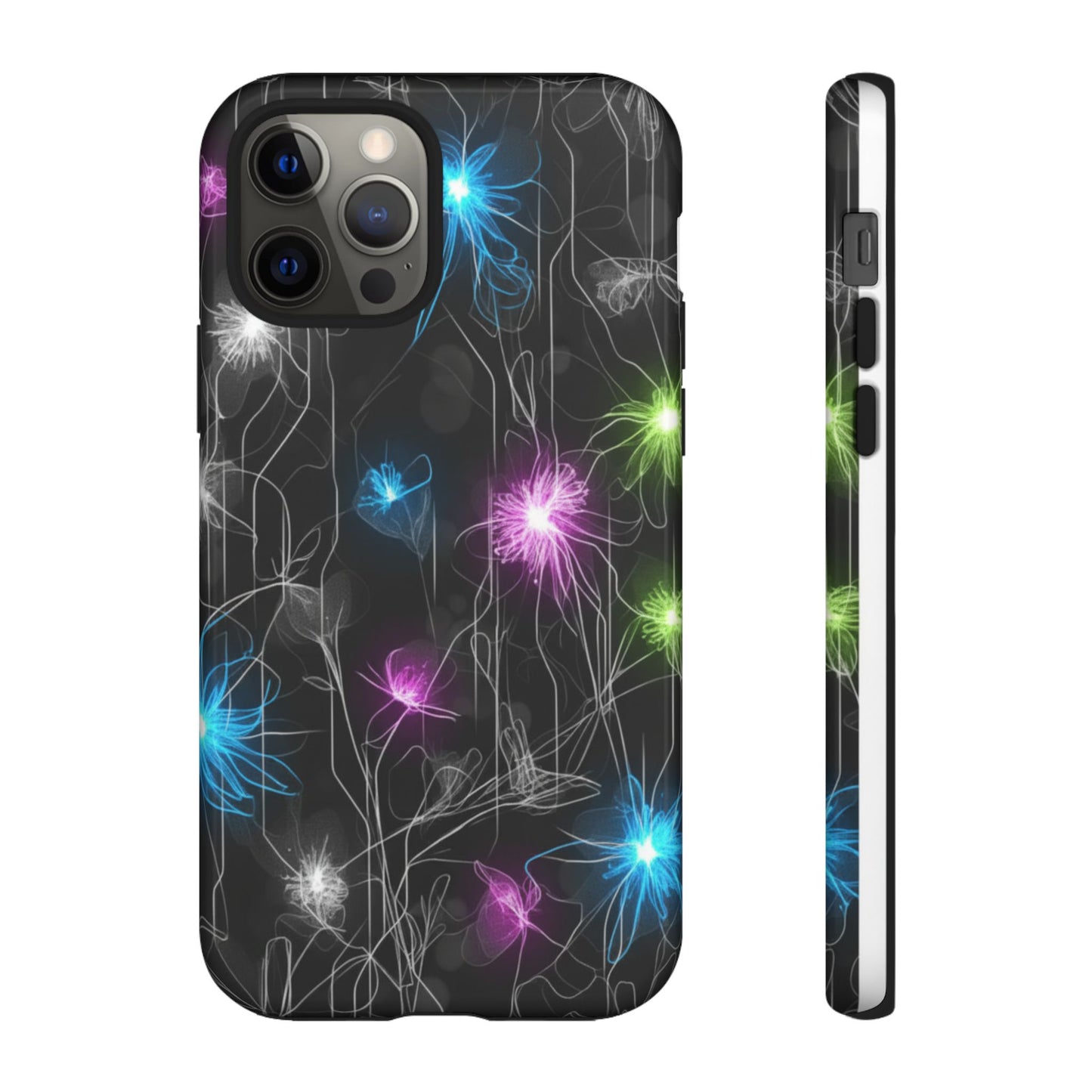 Neon Floral Tough Phone Case — Glow Flower Protective iPhone Cover
