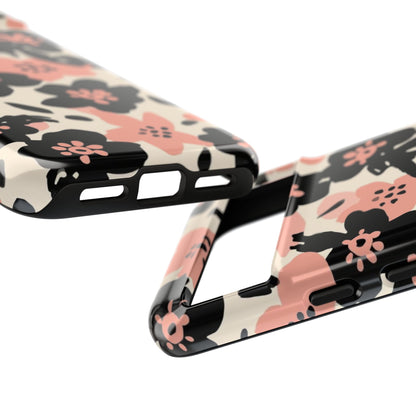 Floral Phone Case — Pink & Black Retro Blossom Protective Cover