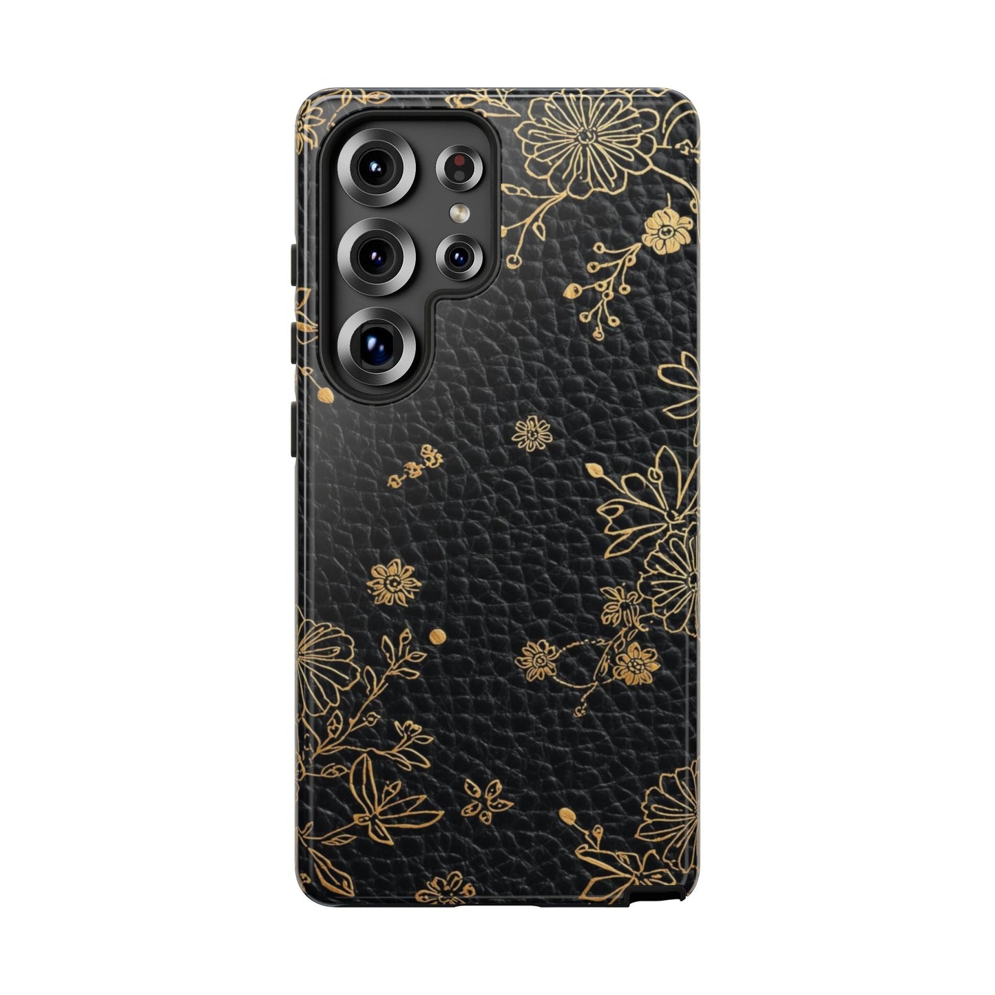 Floral Gold Foil Leather Texture Tough Phone Case