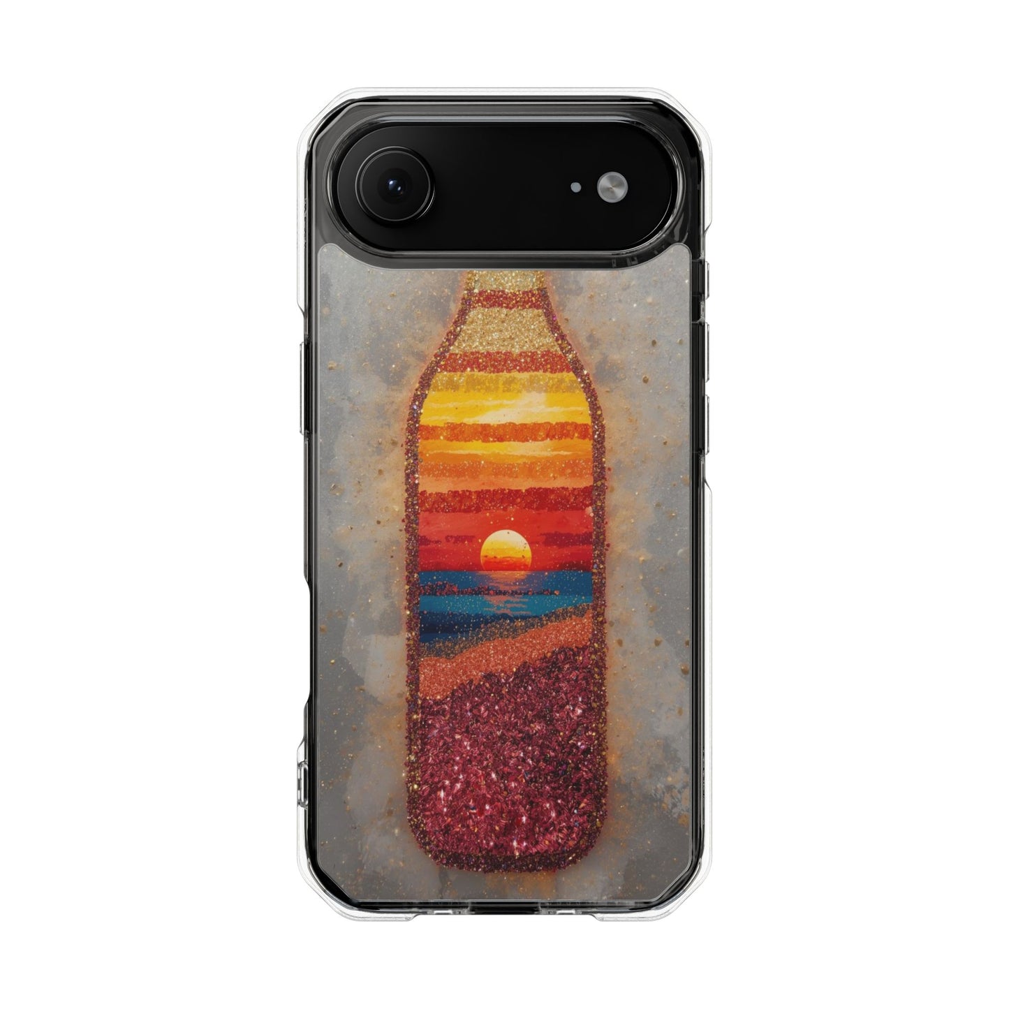 Clear Magnetic Phone Case — Sunset Bottle Beach Art