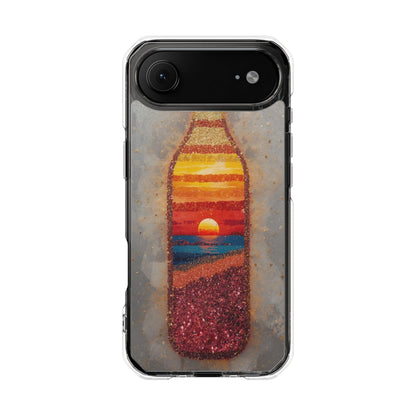 Clear Magnetic Phone Case — Sunset Bottle Beach Art