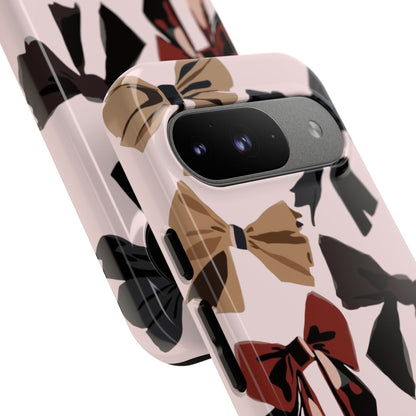 Bow Pattern Phone Case - Pink, Brown & Black Bows Protective Cover