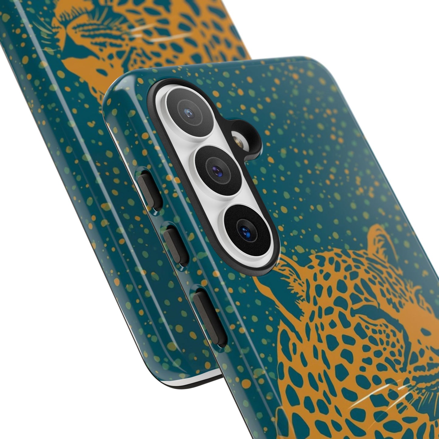 Leopard Spotlight Phone Case — Teal Gold Animal Print Protective Cover