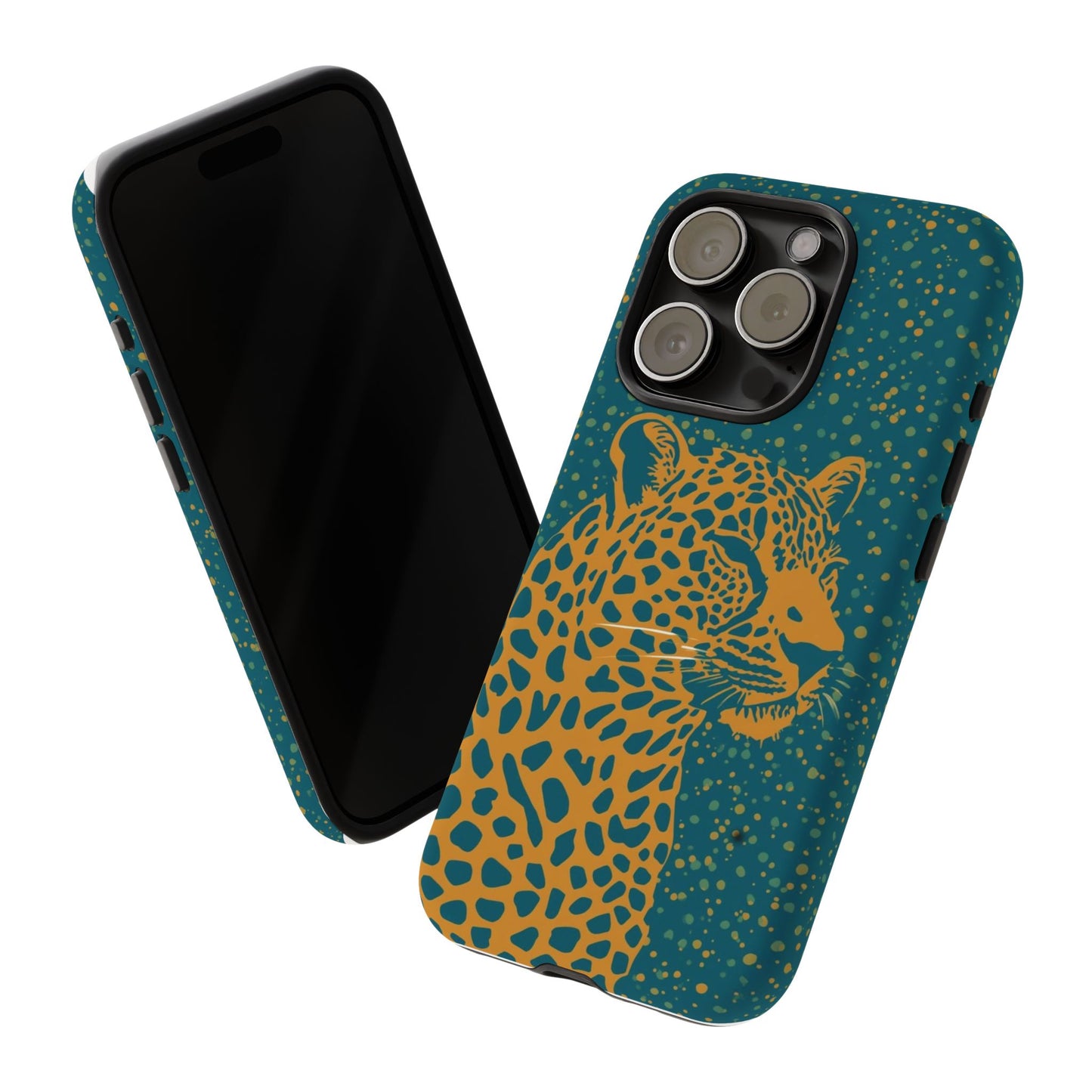 Leopard Spotlight Phone Case — Teal Gold Animal Print Protective Cover