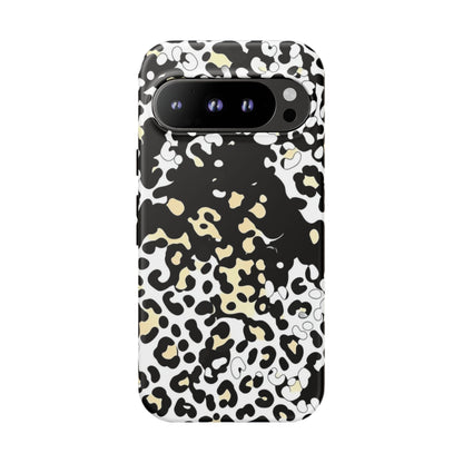 Leopard Splash Tough Phone Case — Black & Cream Animal Print Protective Cover