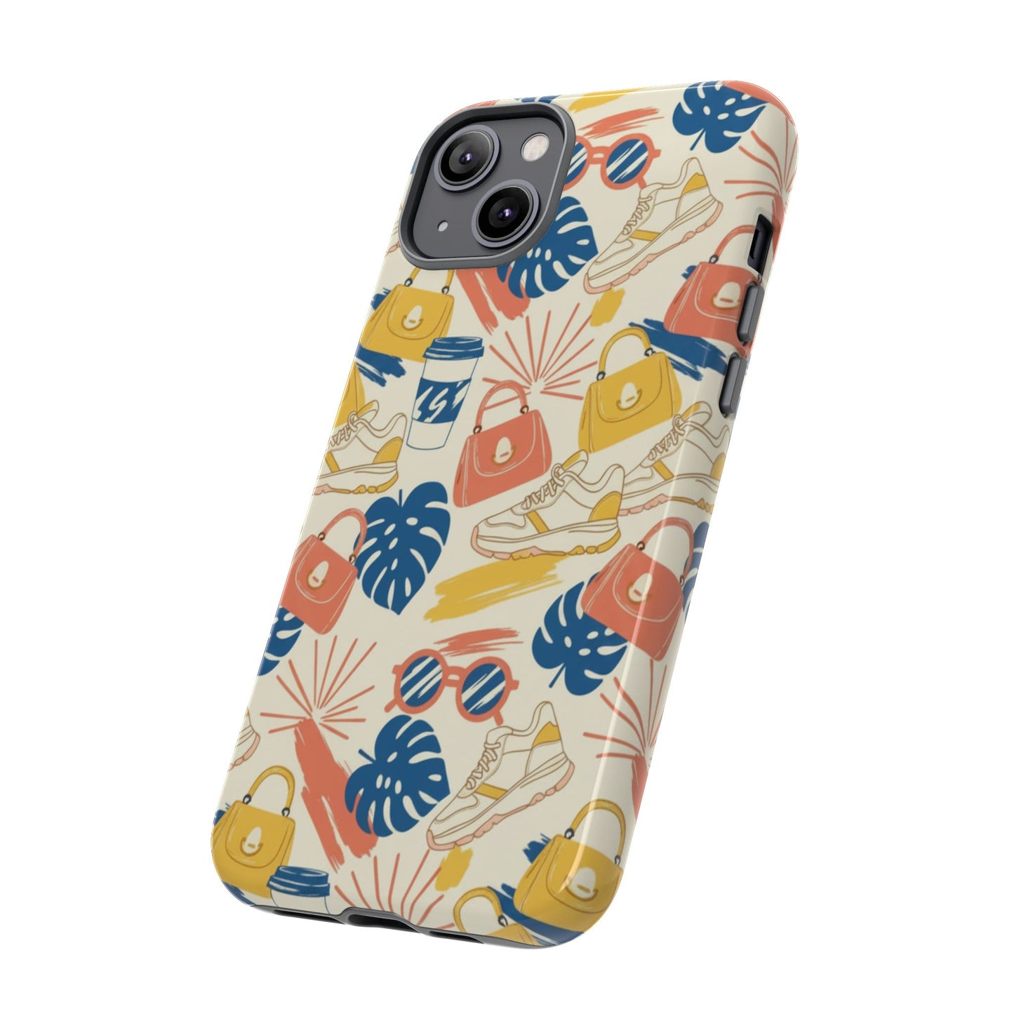 Tough Cases: Retro Summer Pattern Phone Case – Sunglasses, Sneakers & Tropical Leaves
