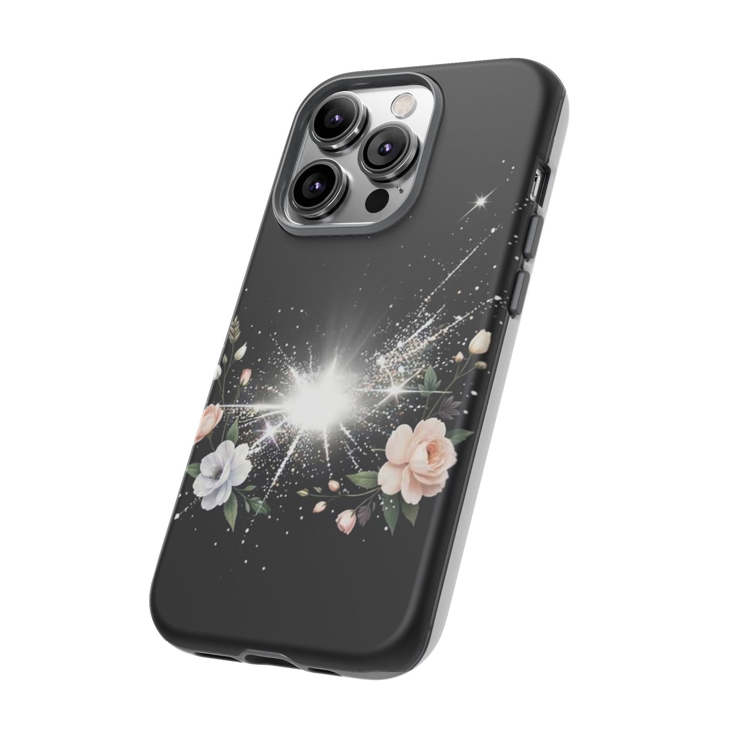 Floral Burst Phone Case — Protective Black Sparkle Design