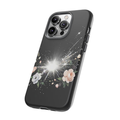 Floral Burst Phone Case — Protective Black Sparkle Design
