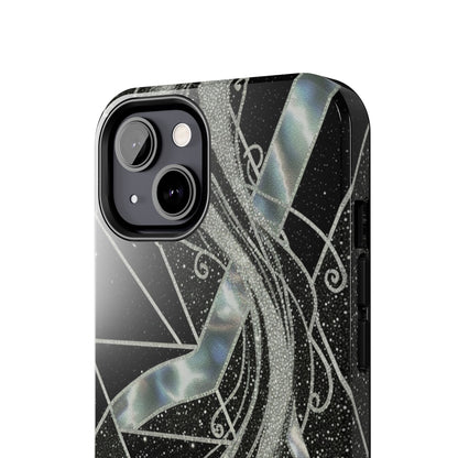 Geometry Tough Phone Case — Iridescent Ribbon on Black Celestial Background