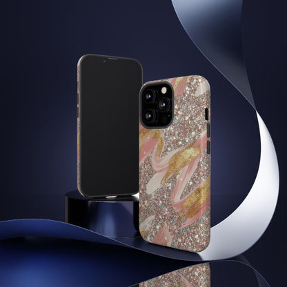 Glitter Blush Marble Phone Case — Pink Gold Swirl Tough Case