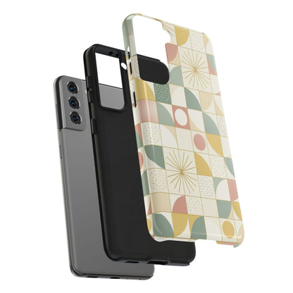 Retro Geometric Tough Phone Case — Pastel Midcentury Pattern