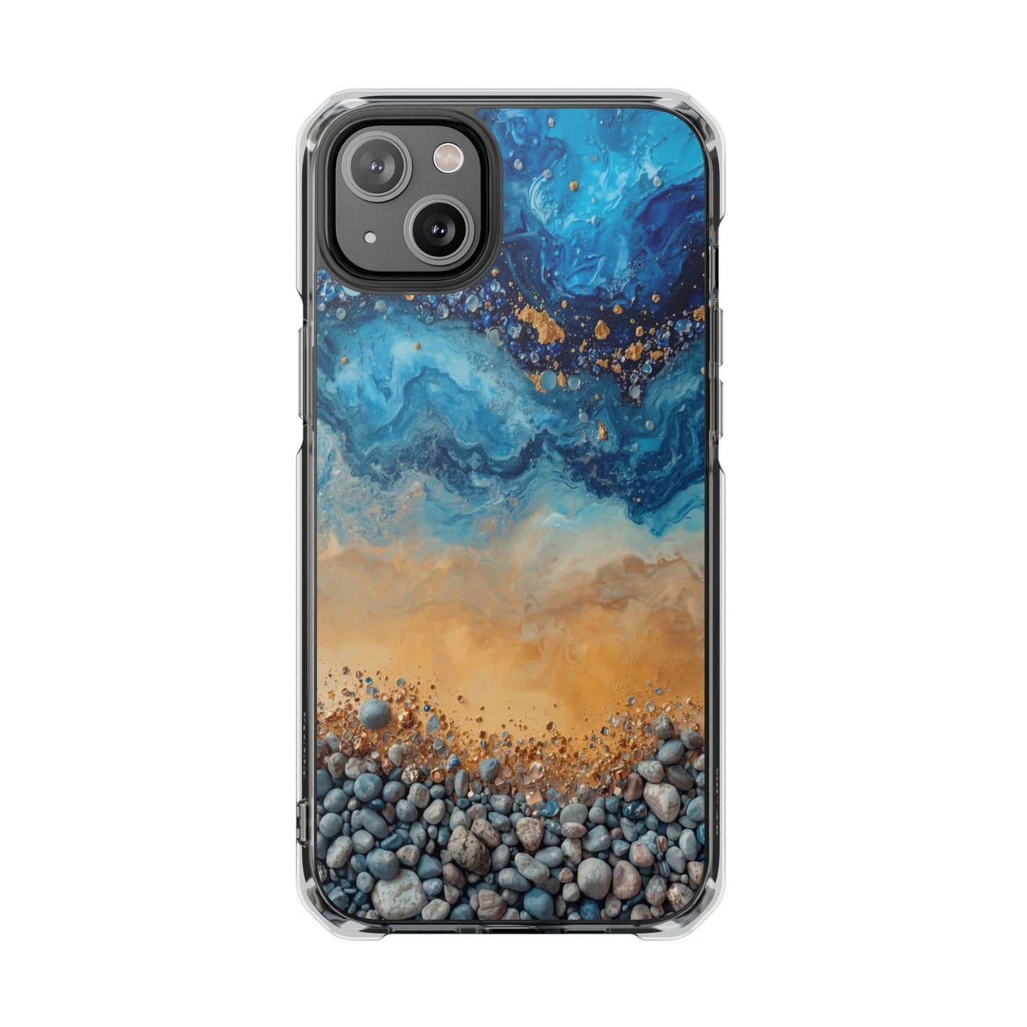 Clear Magnetic Phone Case — Blue Ocean Agate Design, Impact-Resistant Protection
