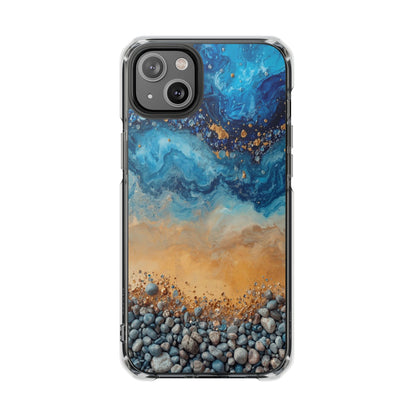 Clear Magnetic Phone Case — Blue Ocean Agate Design, Impact-Resistant Protection