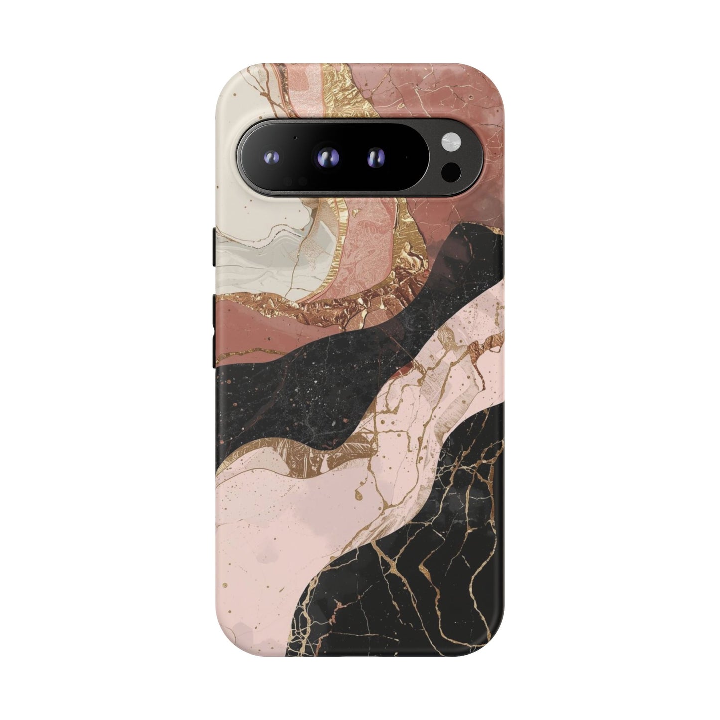 Marbled Rose Gold Phone Case — Abstract Pink & Black Protective Tough Case