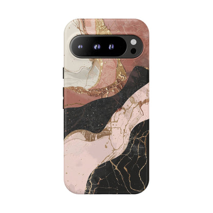 Marbled Rose Gold Phone Case — Abstract Pink & Black Protective Tough Case