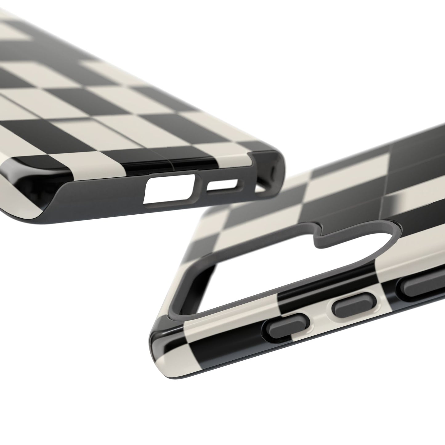 Checkerboard Tough Phone Case — Classic Black & Cream Grid Protective Cover