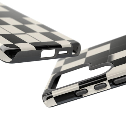 Checkerboard Tough Phone Case — Classic Black & Cream Grid Protective Cover