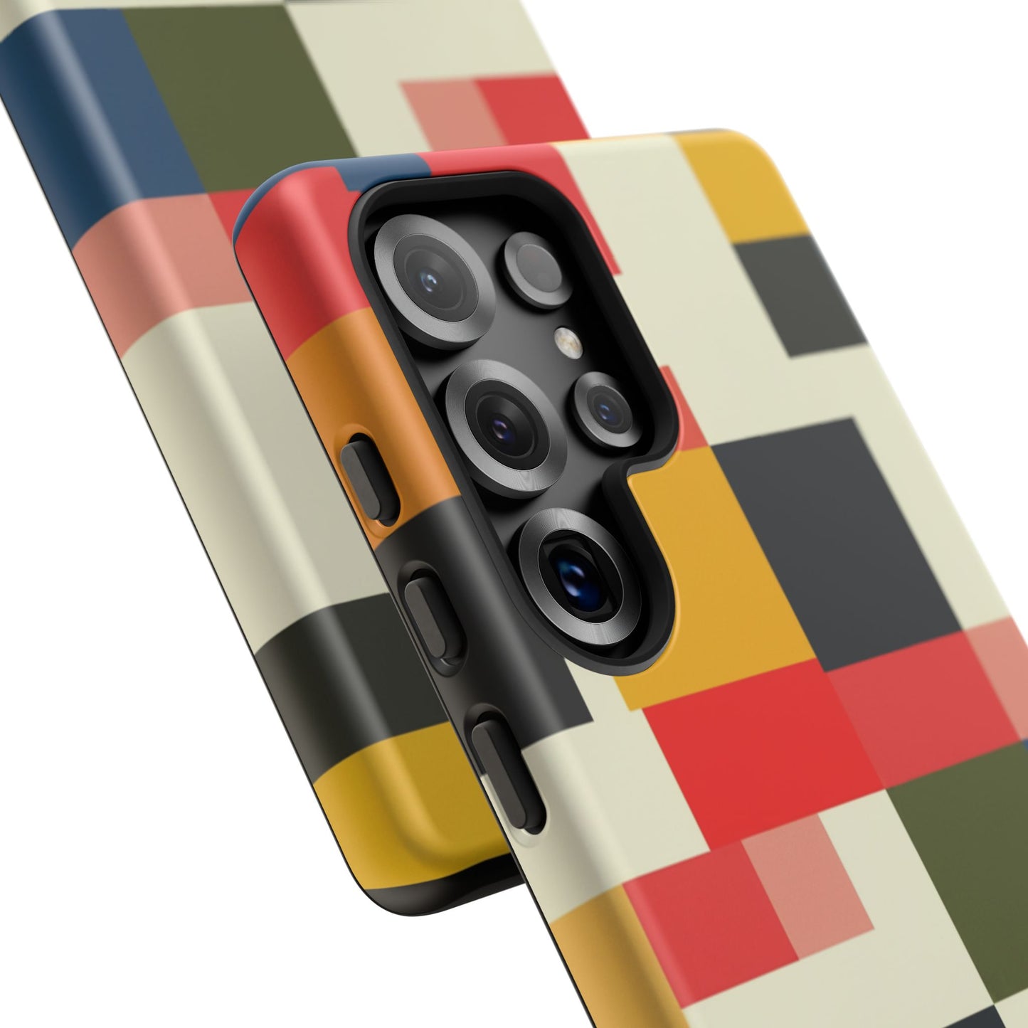 Abstract Color Block Tough Phone Case — Retro Geometric Protective Cover