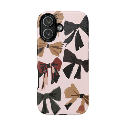 Bow Pattern Phone Case - Pink, Brown & Black Bows Protective Cover