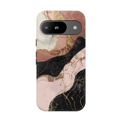 Marbled Rose Gold Phone Case — Abstract Pink & Black Protective Tough Case