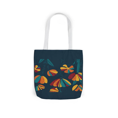 Floral Canvas Tote Bag — Retro Orange & Teal Wildflower Design