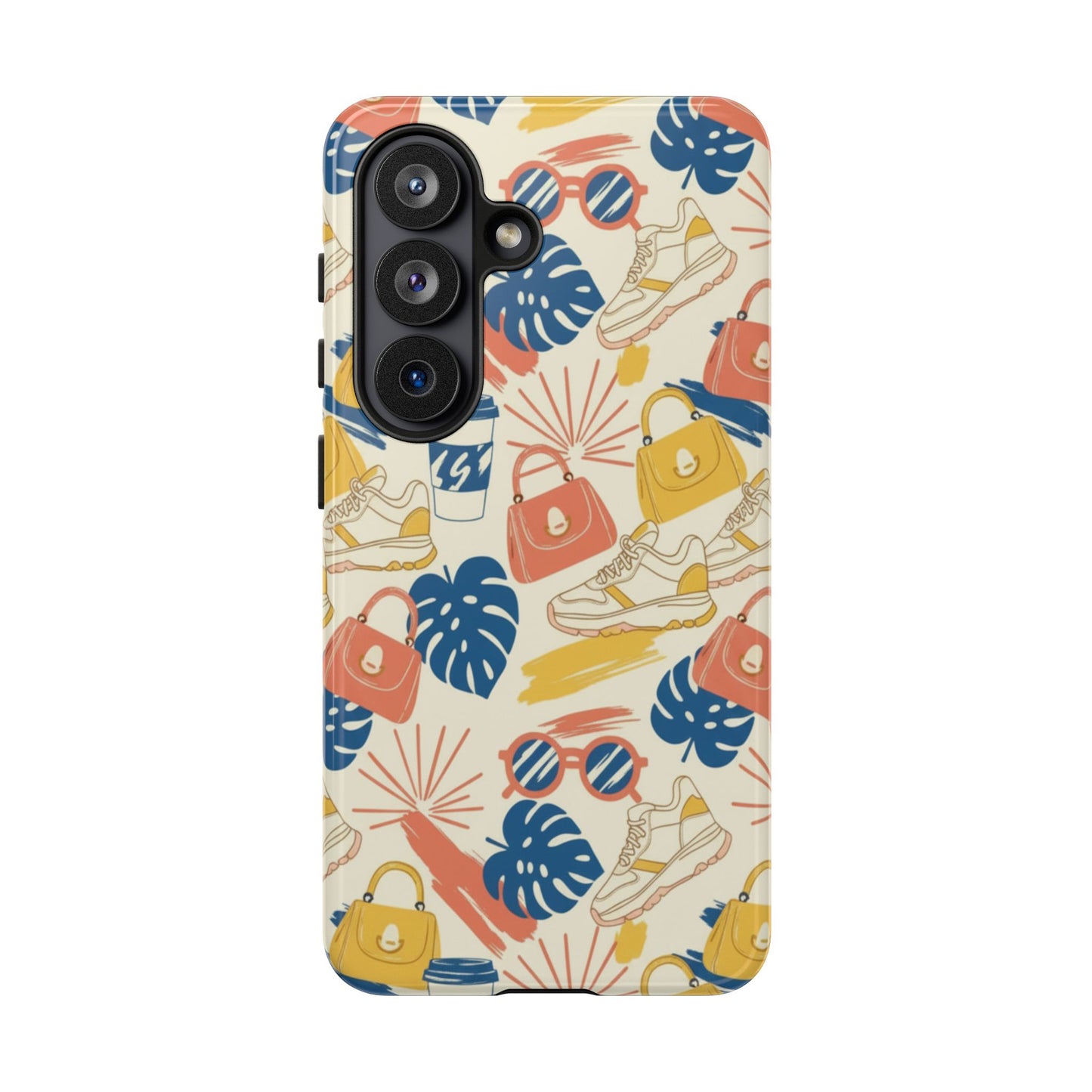 Tough Cases: Retro Summer Pattern Phone Case – Sunglasses, Sneakers & Tropical Leaves