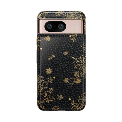 Floral Gold Foil Leather Texture Tough Phone Case