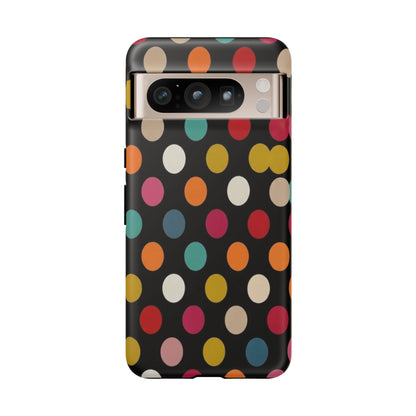 Polka Dot Tough Phone Case – Colorful Retro Dots on Black