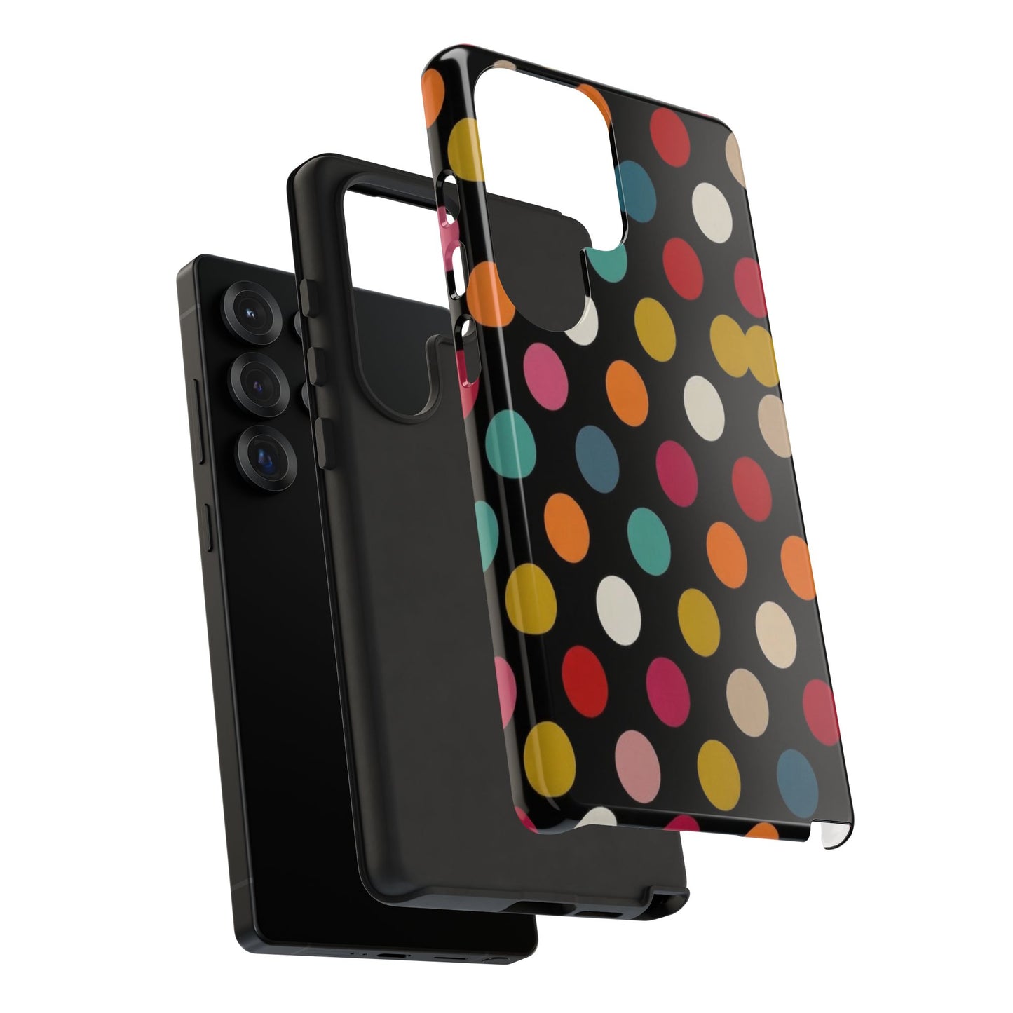 Polka Dot Tough Phone Case – Colorful Retro Dots on Black