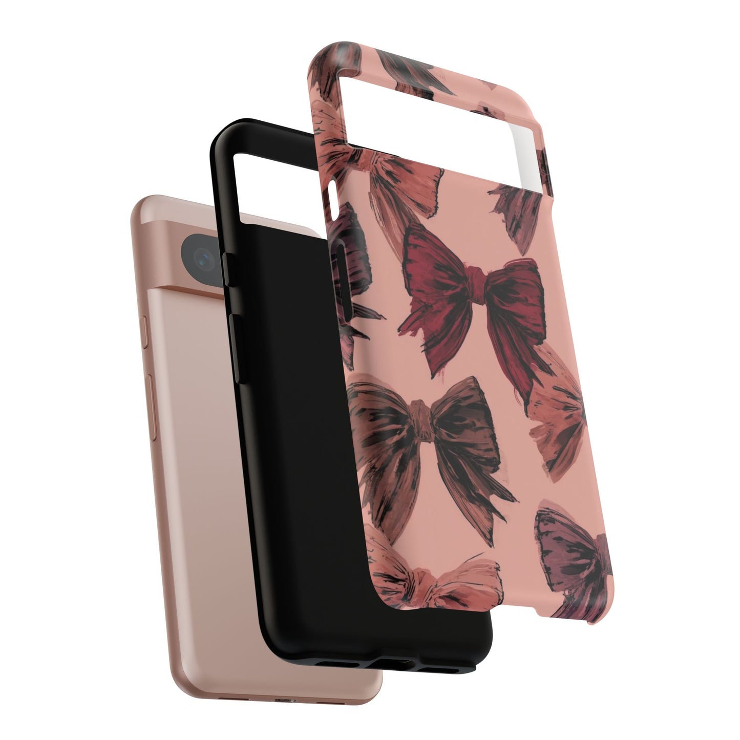 Bow Pattern Tough Phone Case — Pink Watercolor Bows Protective iPhone Cover