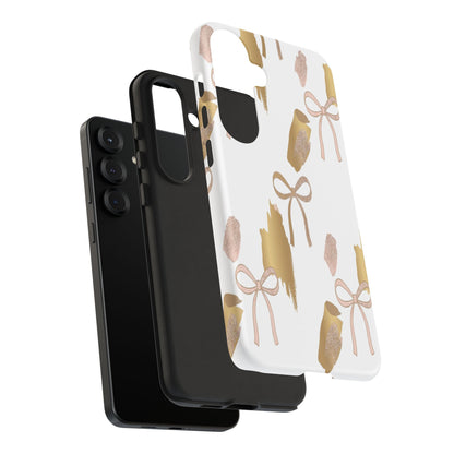 Phone Case — Gold Brushstroke & Blush Bow Pattern
