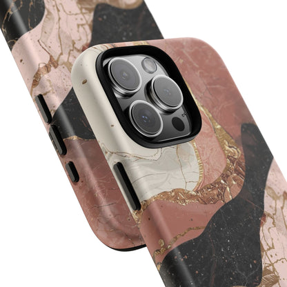 Marbled Rose Gold Phone Case — Abstract Pink & Black Protective Tough Case