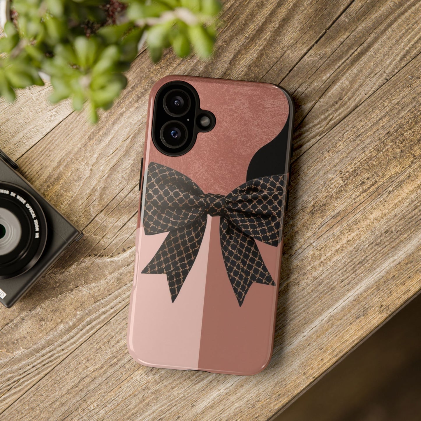 Bow Stripe Tough Phone Case – Pink Mauve Protective Cover