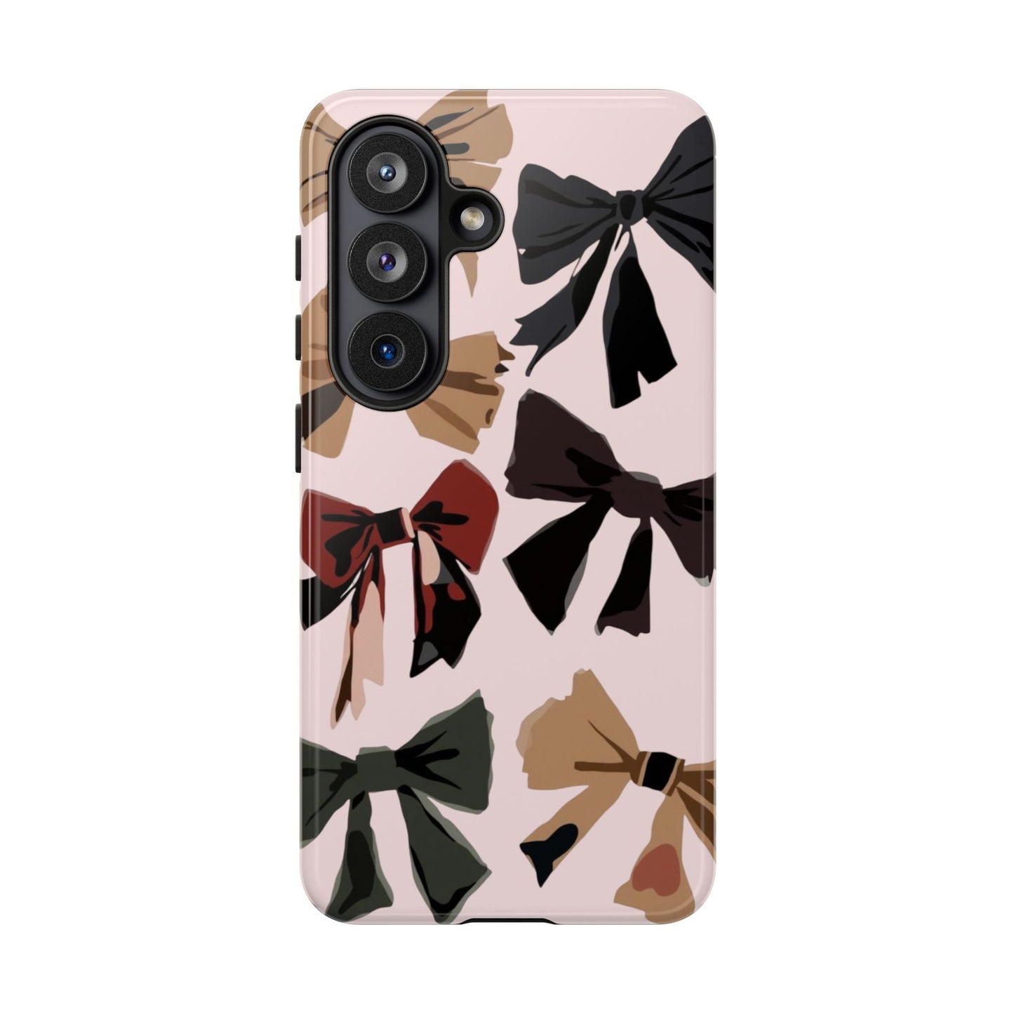 Bow Pattern Phone Case - Pink, Brown & Black Bows Protective Cover
