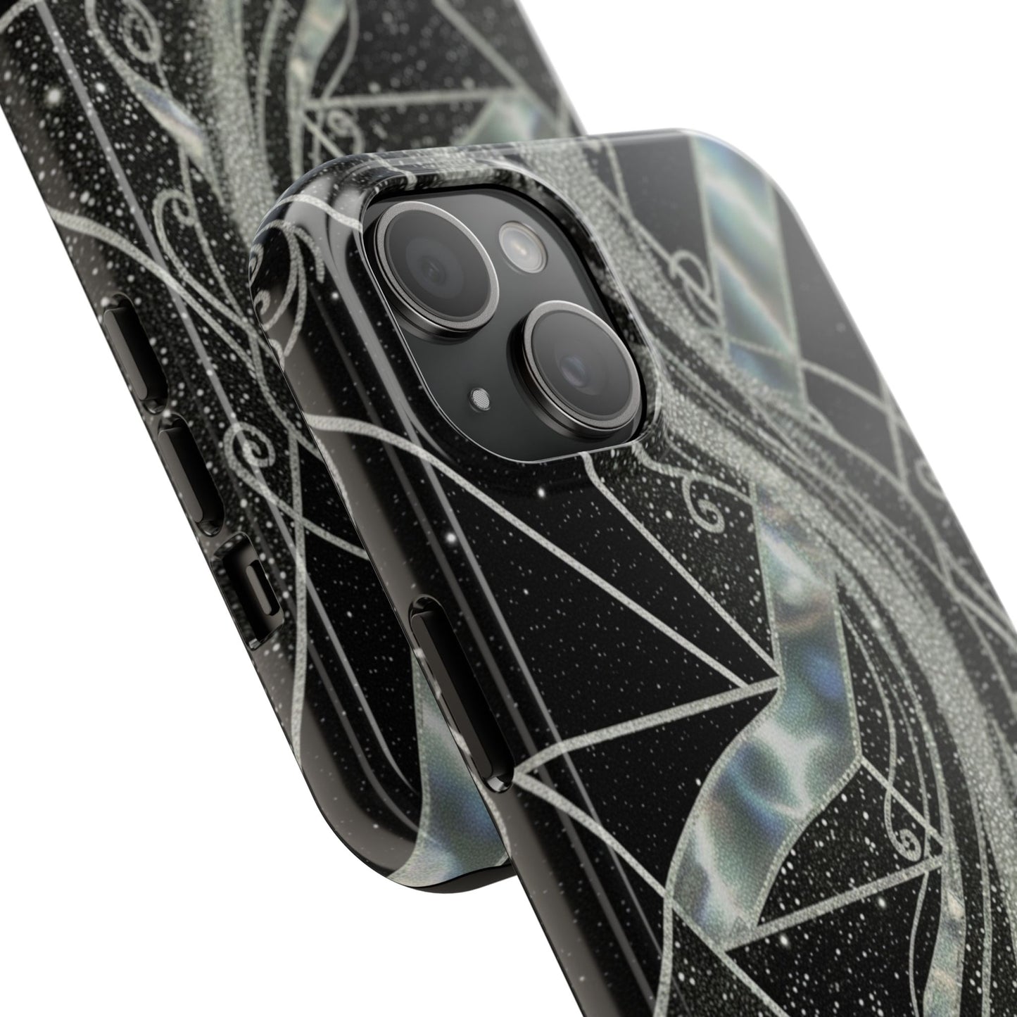 Geometry Tough Phone Case — Iridescent Ribbon on Black Celestial Background