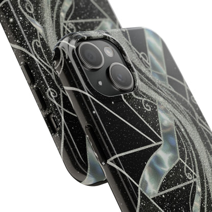 Geometry Tough Phone Case — Iridescent Ribbon on Black Celestial Background