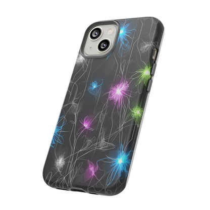 Neon Floral Tough Phone Case — Glow Flower Protective iPhone Cover